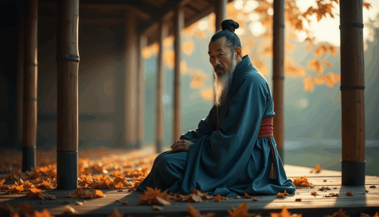 Confucio meditando en un pabellón de bambú, siglo 5 a.C.