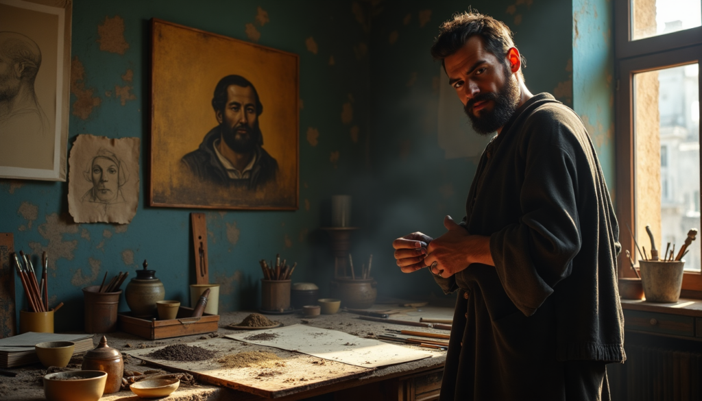 Leonardo da Vinci reflexionando en su taller en Florencia, 1504.