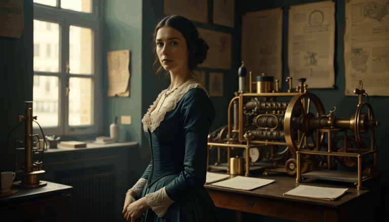 Ada Lovelace rodeada de máquinas en 1843