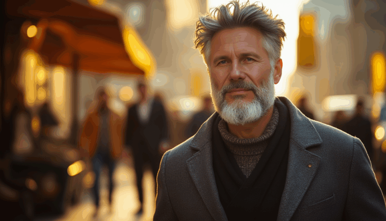 Darío Naviar en una escena de Nueva York iluminado por luz dorada.