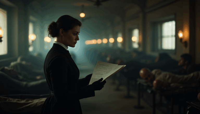 Florence Nightingale entre soldados en el hospital de Scutari, 1860