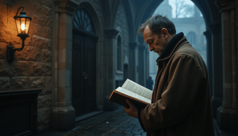 Francis Bacon examina 'Novum Organum' en Temple Church, Londres.