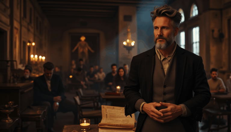 Darío Naviar discutiendo IA y ética en estudio antiguo