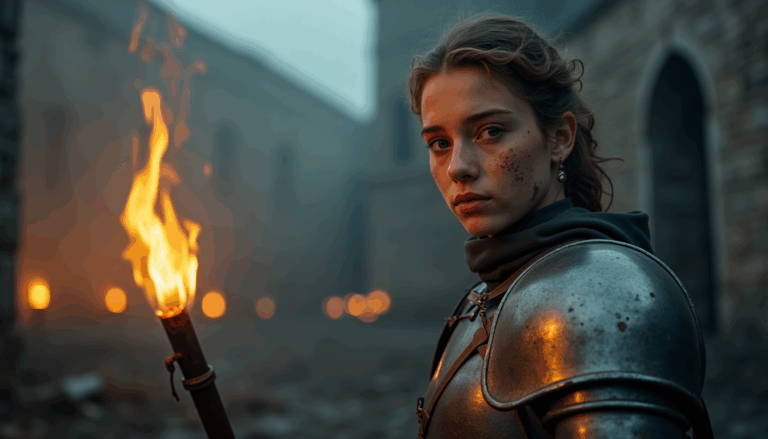 Juana de Arco en medio del humo en Orleans, 1429.