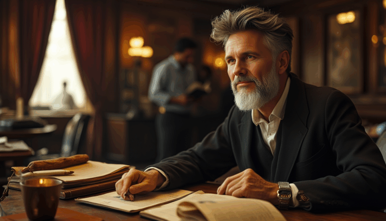 Darío Naviar en un despacho de estilo vintage, 1930.