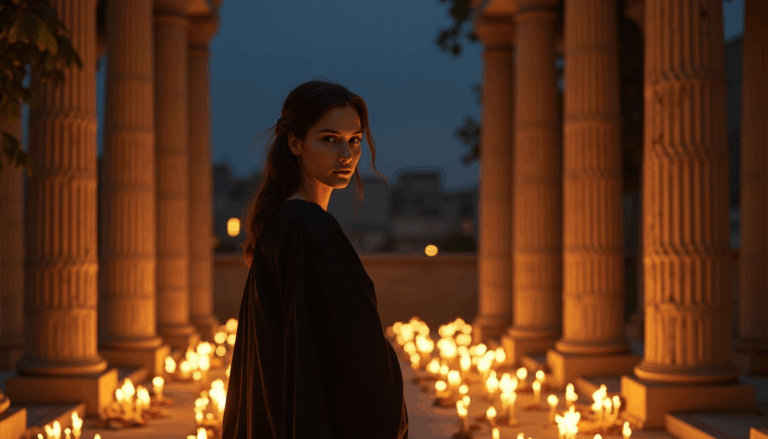 Hypatia reflexionando en un patio iluminado en Atenas.