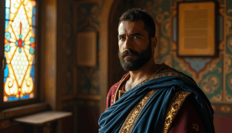 Emperador Justiniano I en su lujoso palacio en 534 d.C.