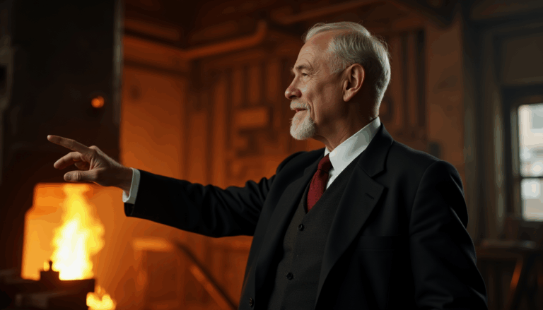 Andrew Carnegie reflexionando en una forja en Pennsylvania, 1901.