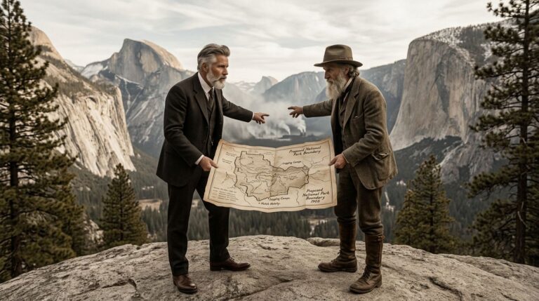 John Muir en Yosemite, simbolizando el costo ambiental y la salud por centros de datos de IA.